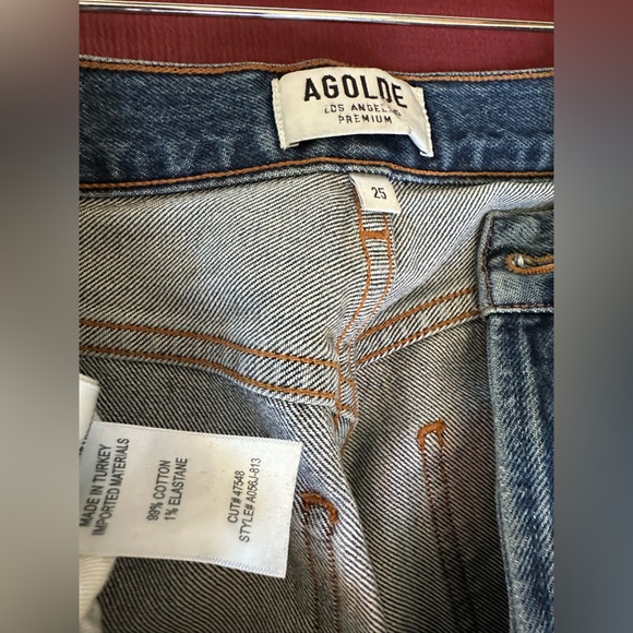AGOLDE Riley Medium Blue Wash Buttonfly Raw Hem Jeans 25 - Picture 8 of 11